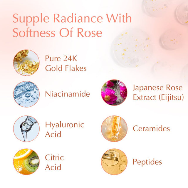 Bio-Essence Bio-Gold Rose Gold Water Toner Contains Pure 24K Gold Flakes with High Antioxidant Power, Hyaluronic Acid, Niacinamide, Peptides, Japanese Rose Extract (Eijitsu) and Unique Bio-E