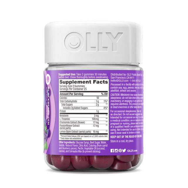 OLLY Sleep Gummy Supplement, 3Mg Melatonin, L Theanine, Chamomile, Blackberry, 50 Ct