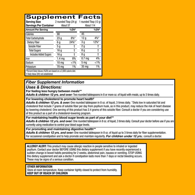 Equate Multi-Health Daily Fiber Supplement, Orange Flavored Powder, Value Size (48.2 Oz)