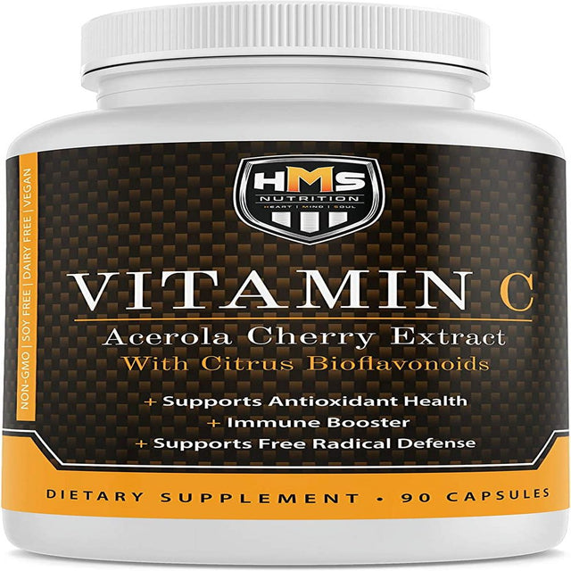 HMS Nutrition Acerola Cherry and Citrus Bioflavonoids Vitamin C - Supports Antioxidant Health, Immune Booster - Vegan, Organic - 90 Capsules,