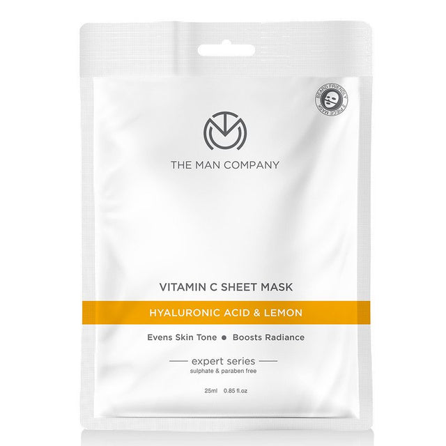 The Man Company Vitamin C Sheet Mask with Hyaluronic Acid & Lemon | Boosts Collagen, Brightening | Improves Skin Tone, Deep Cleanses & Removes Excess Oil - 25Ml*3