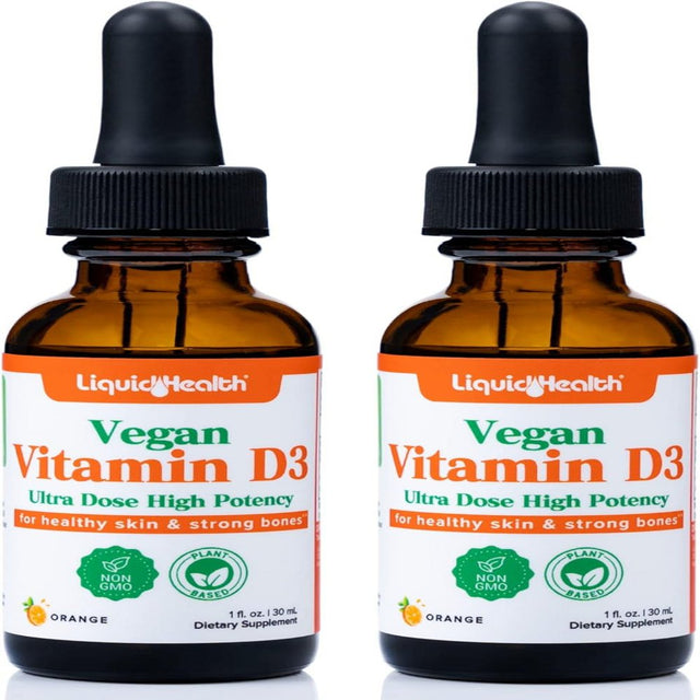 LIQUIDHEALTH Vitamin D3 5000 IU Liquid Supplement for Bone Health, Immune Support, 1 Fl Oz 2-Pack