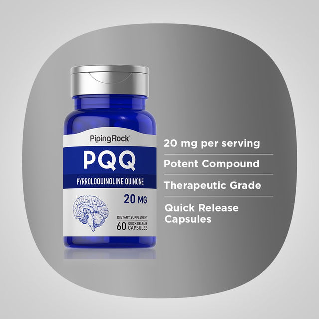 PQQ 20Mg | Pyrroloquinoline Quinone Supplement | 60 Quick Capsules | Non-Gmo, Gluten Free | by Piping Rock