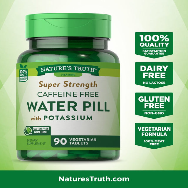 Nature'S Truth Super Strength Water Pill with Potassium | 90 Count | Caffeine Free | Vegetarian, Non-Gmo, Gluten Free