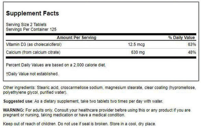 Swanson Calcium Citrate and Vitamin D 250 Tablets