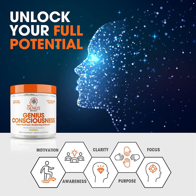 Genius Consciousness, Super Nootropic Brain Supplement Powder, Boost Focus, Cognitive Function, Concentration & Memory (Mango), the Genius Brand