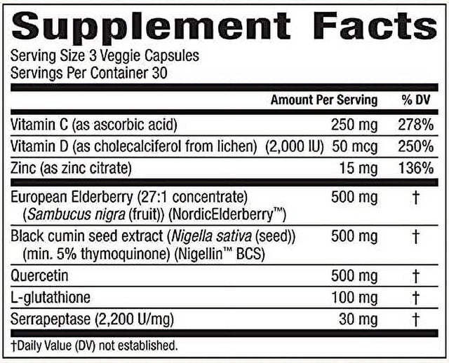 Natural Pulse Elderc Immune 90 Capsules Sinus & Lung Support Glutathione + Elderberry + Quercetin Complete Respiratory Support