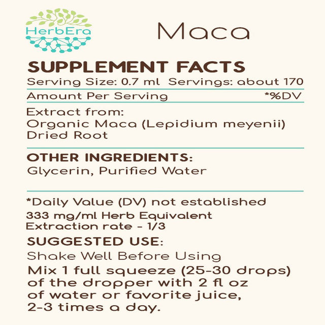 Maca Alcohol-Free Herbal Extract Tincture, Super-Concentrated Organic Maca (Lepidium Meyenii) Dried Root 2X4 Oz