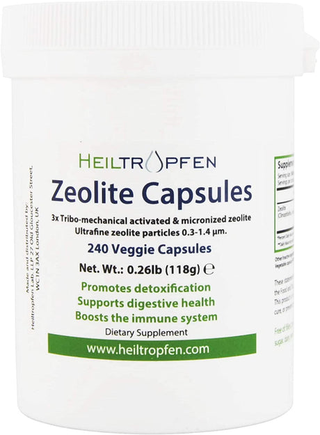 Zeolite 240 Capsules | Detox | Clinoptilolite 95% | 3X Activated | Natural Mineral Dust Less-Than 2 Μm | Heiltropfen®