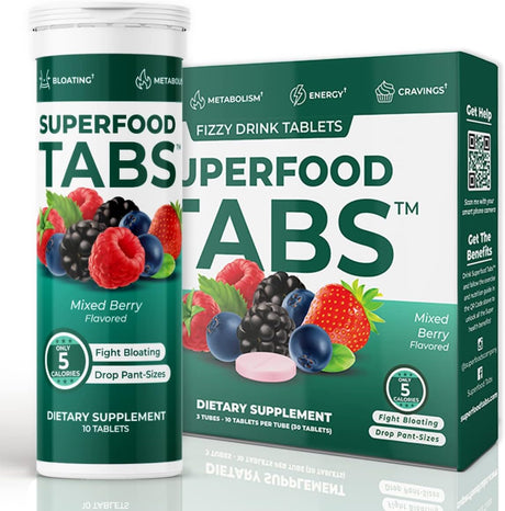 Superfood Tabs Detox Cleanse Drink - Fizzy Nutrition Supplement for Women and Men - Support Healthy Weight - Improve Digestive Health and Bloating Relief - Mixed Berry Flavor [30 Tablets]