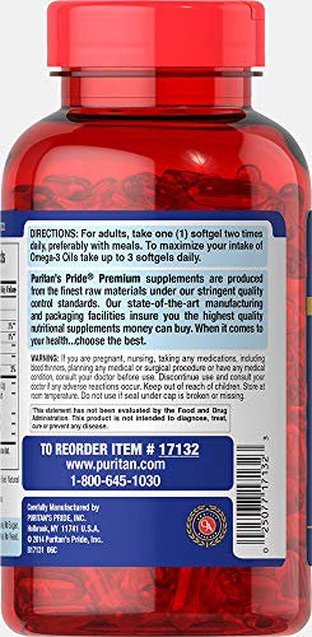 Puritan'S Pride Double Strength Omega-3 Fish Oil 1200 Mg 180 Softgels