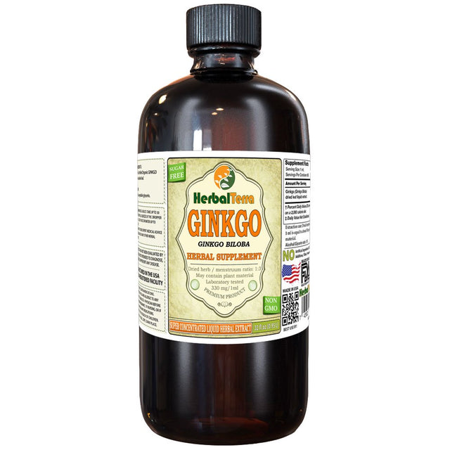 Ginkgo (Ginkgo Biloba) Tincture, Organic Dried Leaves and Nuts Liquid Extract (Herbal Terra, USA) 32 Oz