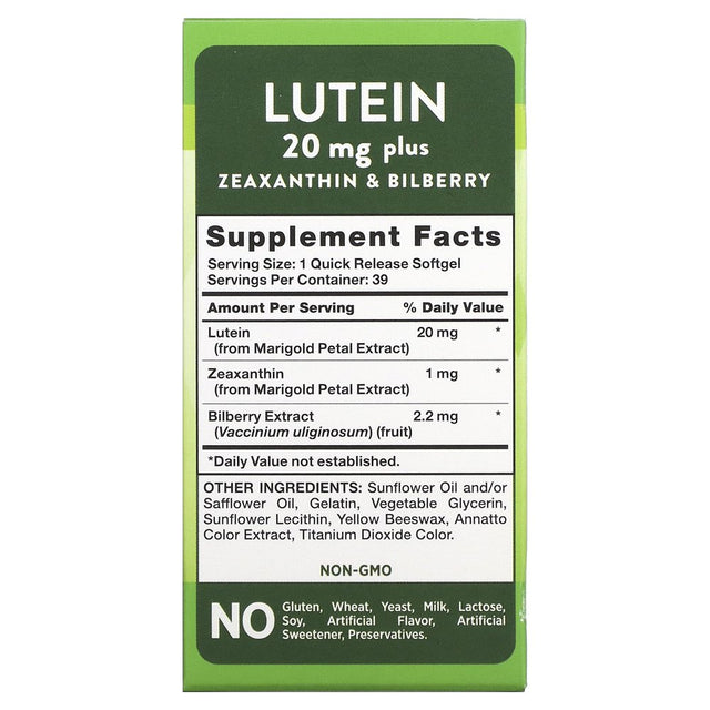 Lutein and Zeaxanthin with Bilberry 20 Mg | 39 Softgels | Non-Gmo & Gluten Free | by Nature'S Truth