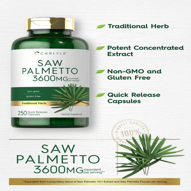 Saw Palmetto for Women and Men 3600Mg | 250 Capsules | Extract Supplement | by Carlyle