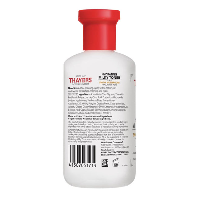 Thayers Milky Hydrating Face Toner with Snow Mushroom and Hyaluronic Acid 8.5 Fl Oz