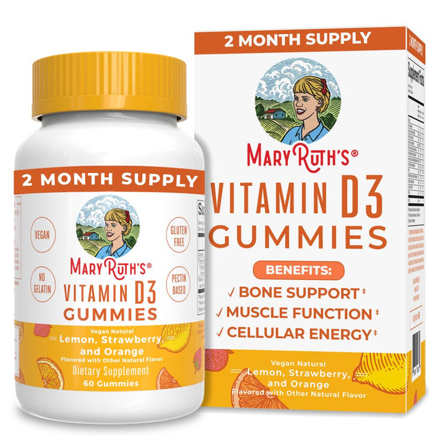 Maryruth Organics | Vitamin D3 Gummies for Adults & Kids | 2 Month Supply | Vitamin D Supplement for Bone Health | Vegan, Gluten Free | 60 Count