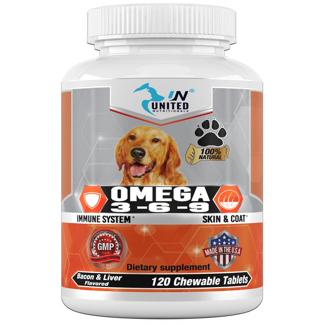 Omega 3 6 9 for Dogs,Dha EPA Fatty Acids, Brain Health, Shiny Coat, Itchy and Dry Skin Relief, Immune System Support, anti Inflammatory - 60 Natural Chew-Able Tablets.