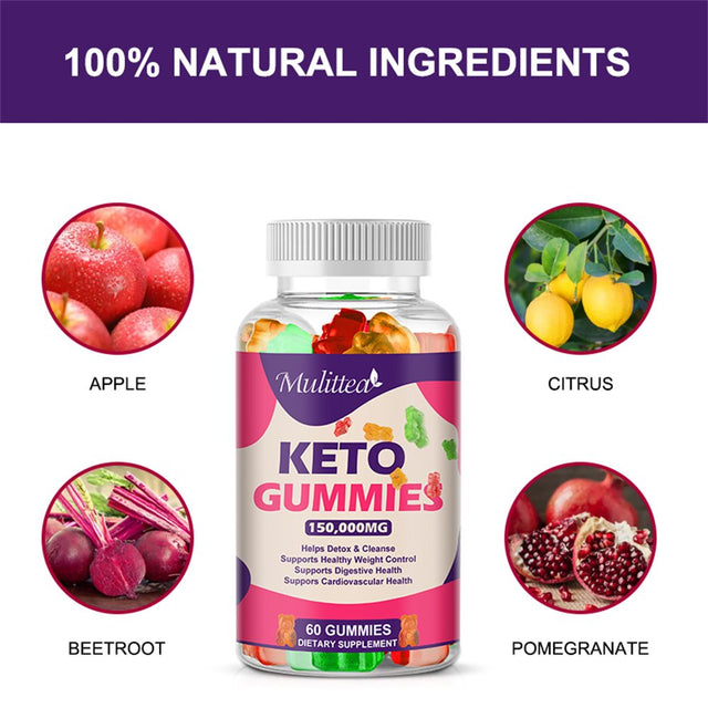 Mulittea Keto ACV Gummies 60 Count for Detox & Cleanse - Weight Loss & Immune Support - 150,000Mg per Serving