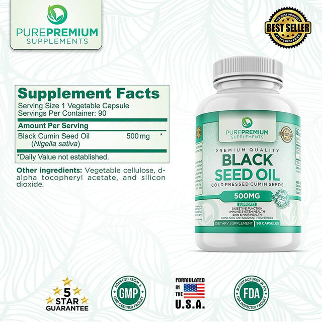 Black Seed Oil Capsules by Purepremium Supplements - Non-Gmo - 500Mg, 90 Capsules