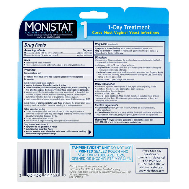 Monistat 1 Day Yeast Infection Treatment, Miconazole Ovule Insert & External Anti-Itch Cream