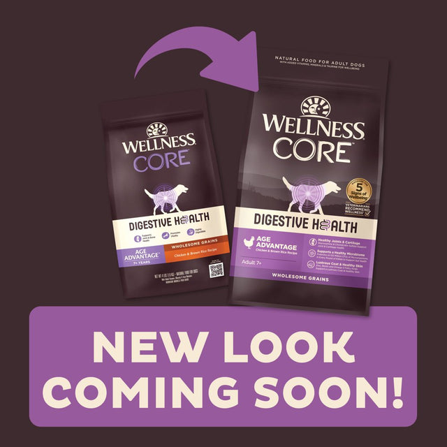 Wellness CORE Digestive Health Senior Dry Dog Food with Grains, 4 Pound Bag, Age Advantage 7+ Years Old, Chicken Dog Food, Sensitive Stomach