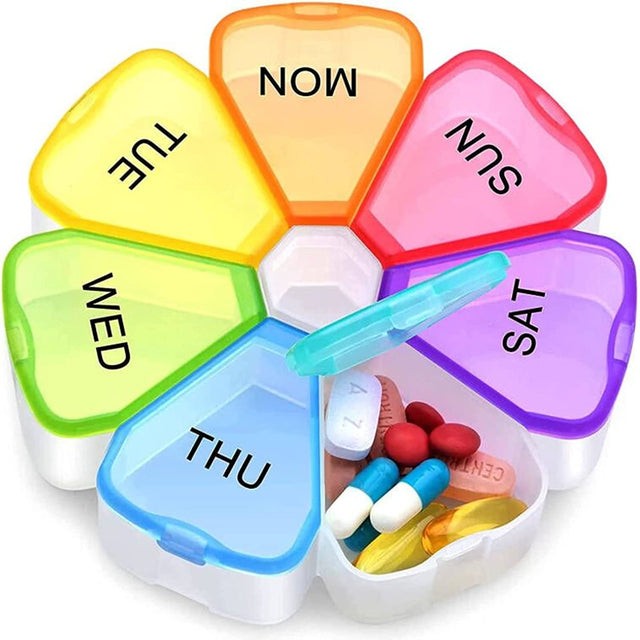 Large Weekly Pill Organizer, XL 7 Day Portable Pill Box Case for Vitamin, Cod Liver Oil, Pills, Supplements, Flower Medicine Organizer-Arthritis Friendly