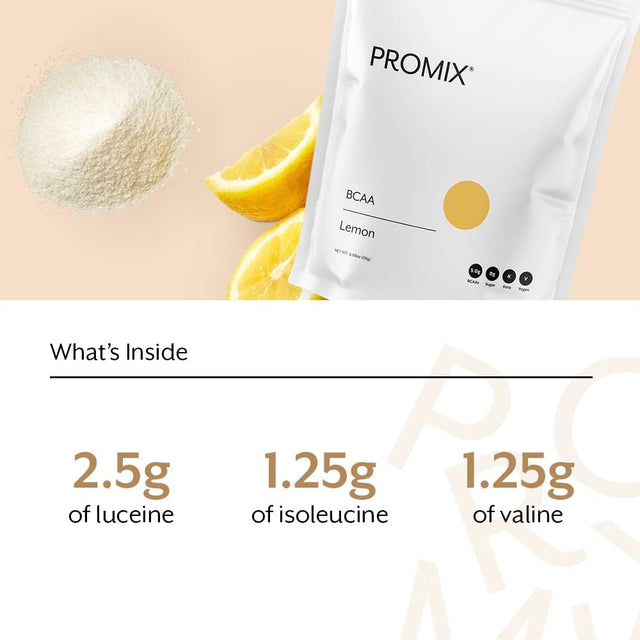 Promix BCAA Pre-Workout Energy Powder, Lemon - Plant-Based Branched Chain Amino Acids Supports Lean Muscle Growth, Recovery, Endurance & Reduces Soreness - Zero Fat, Sugar & Carbs