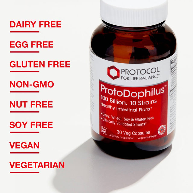 Protocol for Life Balance - Protodophilus - 100 Billion, 10 Strains - Healthy Intestinal Probiotic Flora to Support Digestive Function and Immune Health - 30 Veg Capsules