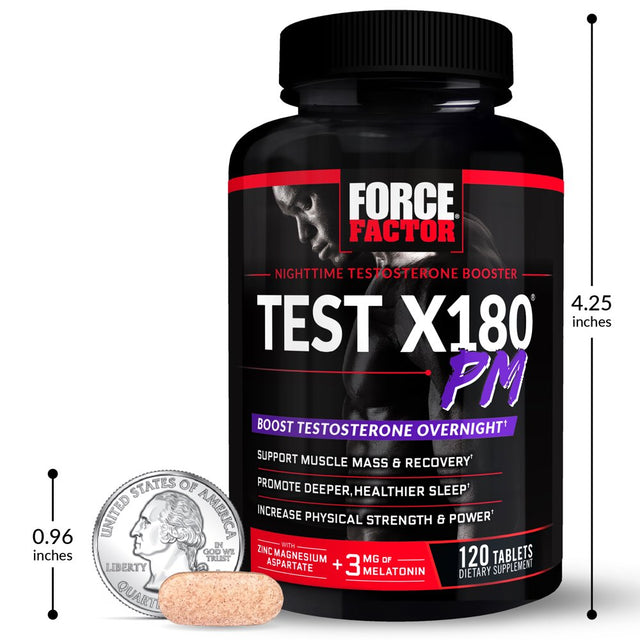 Test X180 PM Testosterone Booster for Men, Overnight Testosterone Supplement to Build Muscle, Increase Strength, and Promote Deeper, Healthier Sleep and Recovery, Force Factor, 120 Tablets