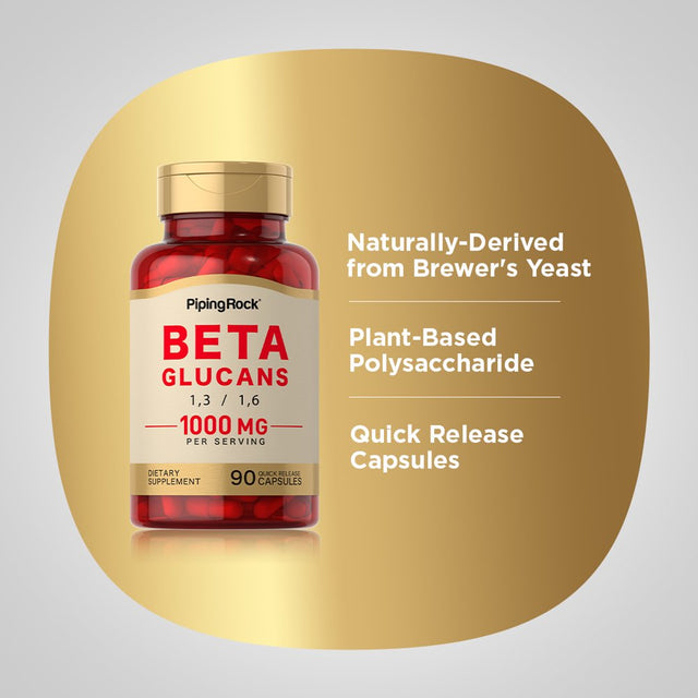 Beta Glucan 1,3D | 1000Mg 90 Capsules | Beta 1,3, 1,6D Glucan | Non-Gmo, Gluten Free Supplement | by Piping Rock