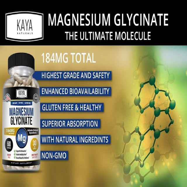 Magnesium Glycinate 184 Mg Chelated RLS Improved Sleep, Stress & Anxiety Relief