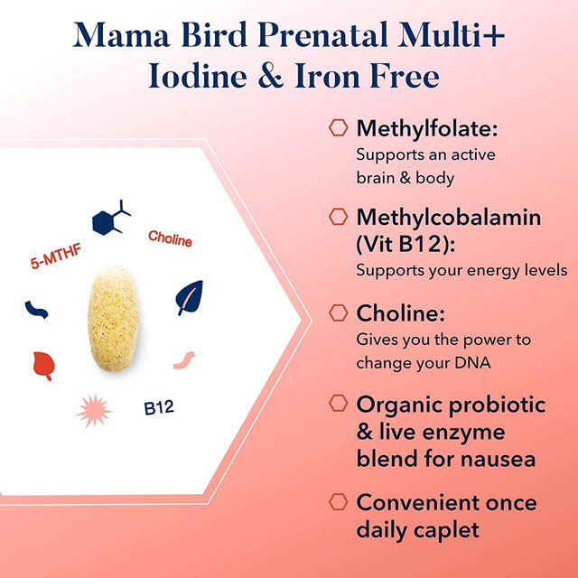 Mama Bird Prenatal Multi+ Vitamins, Methylfolate, Organic, Vegan, Best Nest Wellness, 30 Ct