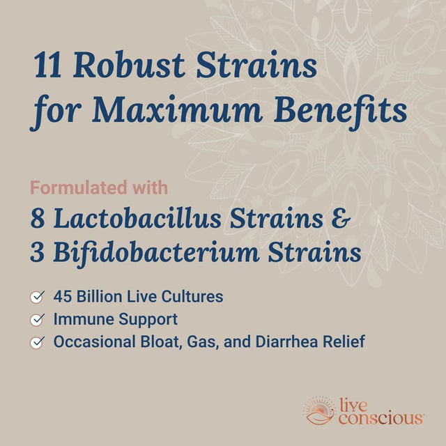 Live Conscious Pro-45 Probiotics for Digestive Health 45 Billion CFU, 500 Mg, 30Ct