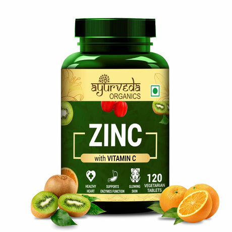 Ayurveda Organics Zinc with Vitamin C and Alfalfa Powder Supplement | Immunity Booster, Antioxidant, Skin Support for Women & Men | Enhances Energy, Stamina & Immunity -