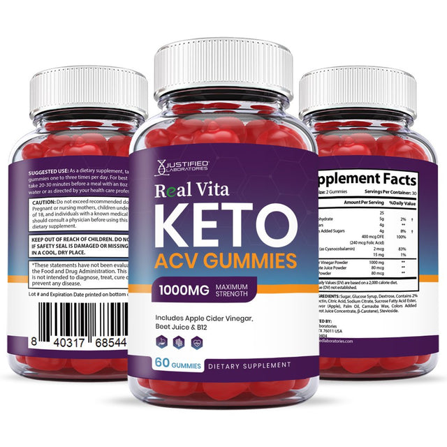 (2 Pack) Real Vita Keto ACV Gummies 1000MG Dietary Supplement 120 Gummys