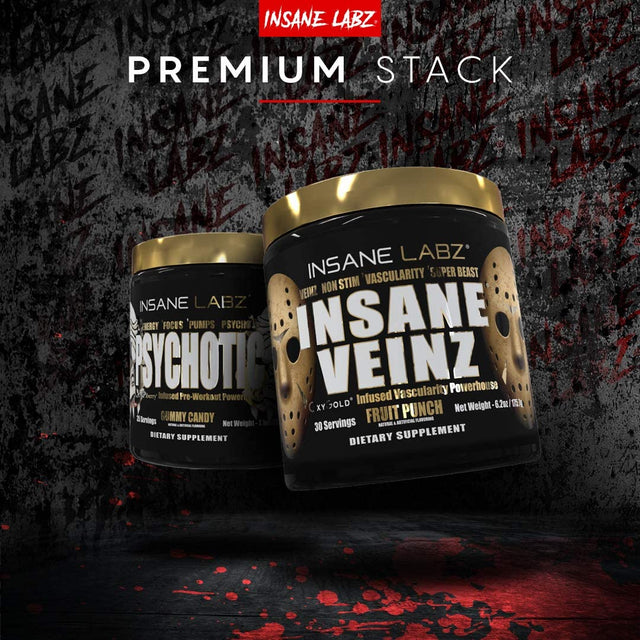 Insane Labz Insane Veinz Gold, Nitric Oxide Non Stimulant Pre Workout Powder, Loaded with Hydromax, Nitrosigine, Increases Vascularity and Blood Flow, 30 Srvgs, Grape