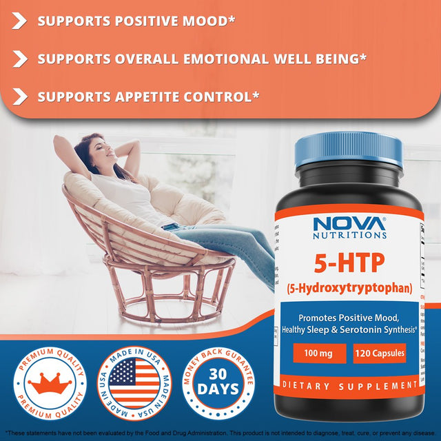 Nova Nutritions 5 HTP 100 Mg 120 Capsules, 5-HTP Promotes Healthy Sleep