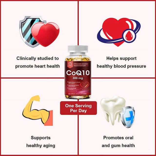 BEAU COQ10 Coenzyme Q10 300Mg Vegetarian Capsule Promotes Cardiovascular Health Heart Health - 120CT