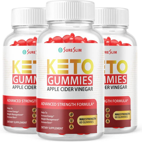 (3 Pack) Sure Slim Keto ACV Gummies - Supplement for Weight Loss - Energy & Focus Boosting Dietary Supplements for Weight Management & Metabolism - Fat Burn - 180 Gummies