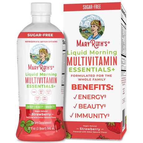 Maryruth Organics | Morning Liquid Multivitamin Supplement for Adults & Kids | Daily Vitamins for Immune Support | Strawberry | No Added Sugar | 32 Fl Oz/946Ml