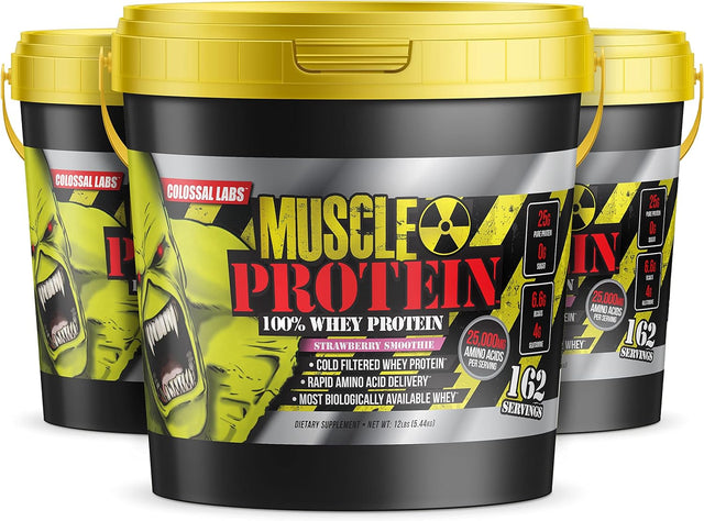 Muscle Protein Whey Powder [12 Lbs/Pack of 1]-Strawberry Protein Powder, Cold Filtered, 25G Pure Protein, 6.6G Bcaas(Packaging May Vary)