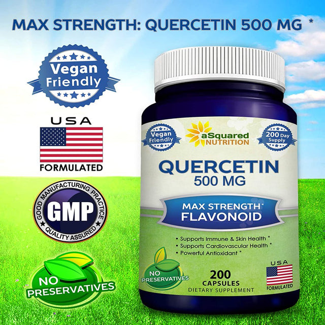 Quercetin 500Mg Supplement - 200 Capsules - Quercetin Dihydrate to Support Cardiovascular Health - Max Strength Powder Complex Pills to Help Improve Anti-Inflammatory & Immune Response