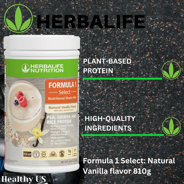 HERBALIFE Formula 1 Select: Nutritional Shake Mix - Natural Vanilla Flavor 810G, Nutrient Dense Healthy Meal or Snack, High Protein, No Artificial Flavor or Sweeteners, NON-GM, Gluten Free, Certified Vegetarian