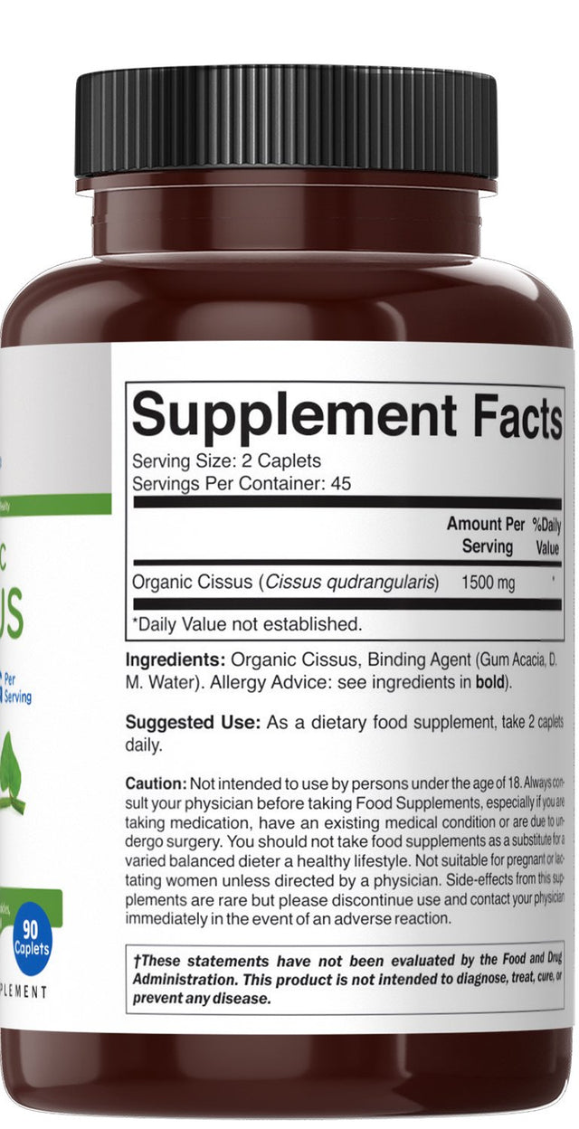 Brieofood Organic Cissus Quadrangularis 1500Mg, 45 Servings, Vegetarian, Gluten Free, 90 Vegetarian Tablets