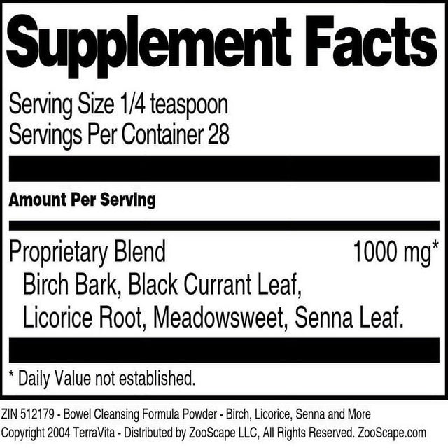 Terravita Bowel Cleansing Formula Powder - Birch, Licorice, Senna and More, (1 Oz, 1-Pack, Zin: 512179)