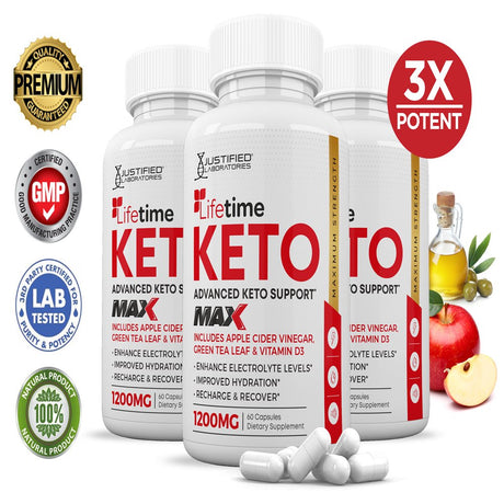 (3 Pack) Lifetime ACV MAX Pills 1675 MG Stronger than Gummies Advanced Keto Support 180 Capsules