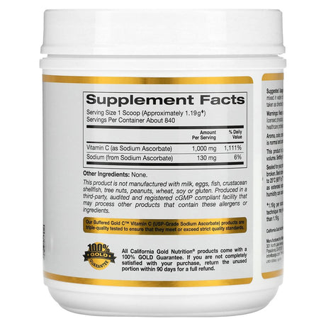 California Gold Nutrition Buffered Gold C, Non-Acidic Vitamin C Powder, Sodium Ascorbate, 2.2 Lb (1 Kg)