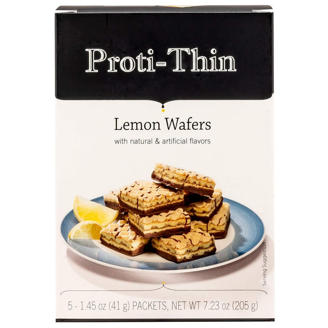 Proti-Thin High Protein Lemon Wafer Squares, Low Sugar, Low Carb, Aspartame Free, Diet Wafer Bars, Healthy Snack, 5 Servings, 2 Wafers per Serving