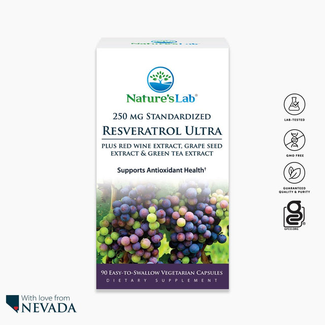 Nature'S Lab Resveratrol Ultra - 90 Count (3 Month Supply) - Antioxidant Supplement* - 250Mg Trans-Resveratrol, Red Wine Extract, Green Tea Extract- Non-Gmo, Gluten Free, Vegan