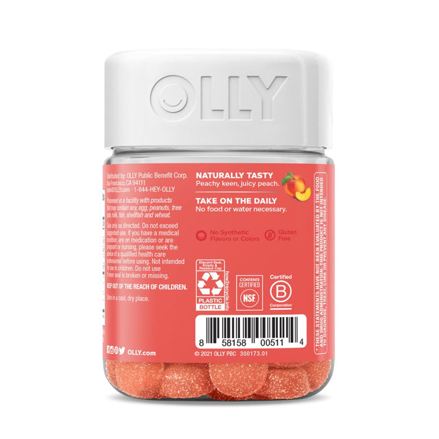 OLLY Probiotic + Prebiotic Fiber Gummy, Digestive + Gut Health Supplement, Peach, 30 Ct